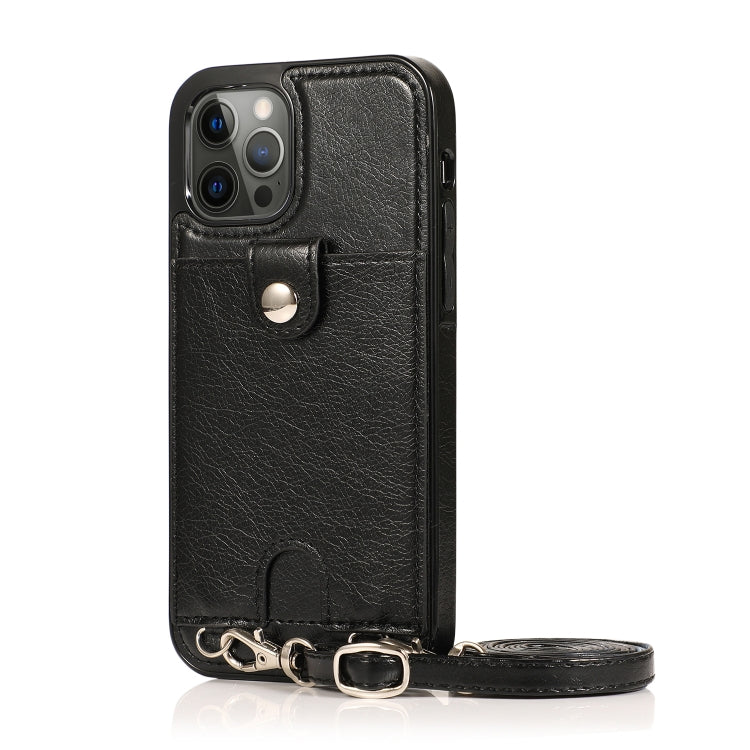For iPhone 12 / 12 Pro Shockproof PU Leather + TPU Protective Case with Card Slot & Lanyard