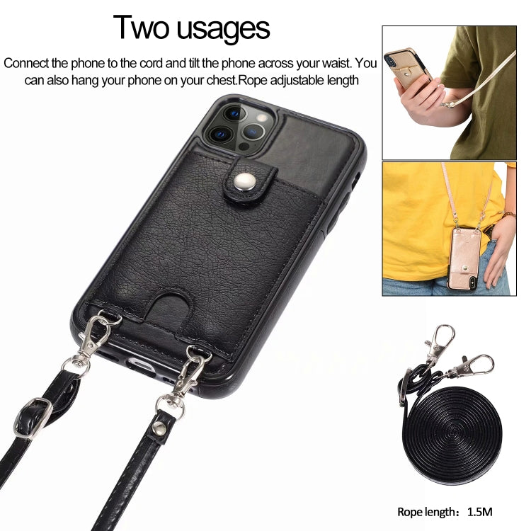 For iPhone 12 / 12 Pro Shockproof PU Leather + TPU Protective Case with Card Slot & Lanyard