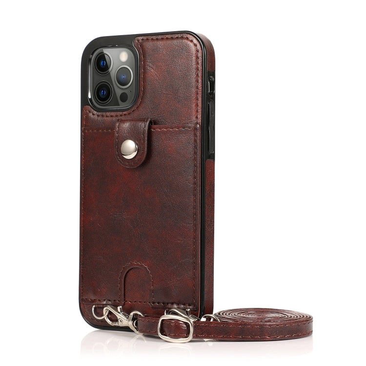 For iPhone 12 / 12 Pro Shockproof PU Leather + TPU Protective Case with Card Slot & Lanyard