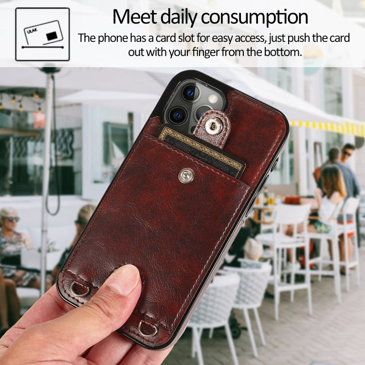 For iPhone 12 / 12 Pro Shockproof PU Leather + TPU Protective Case with Card Slot & Lanyard