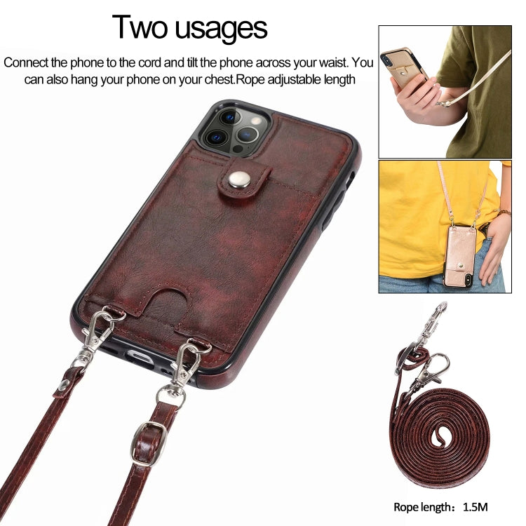 For iPhone 12 / 12 Pro Shockproof PU Leather + TPU Protective Case with Card Slot & Lanyard