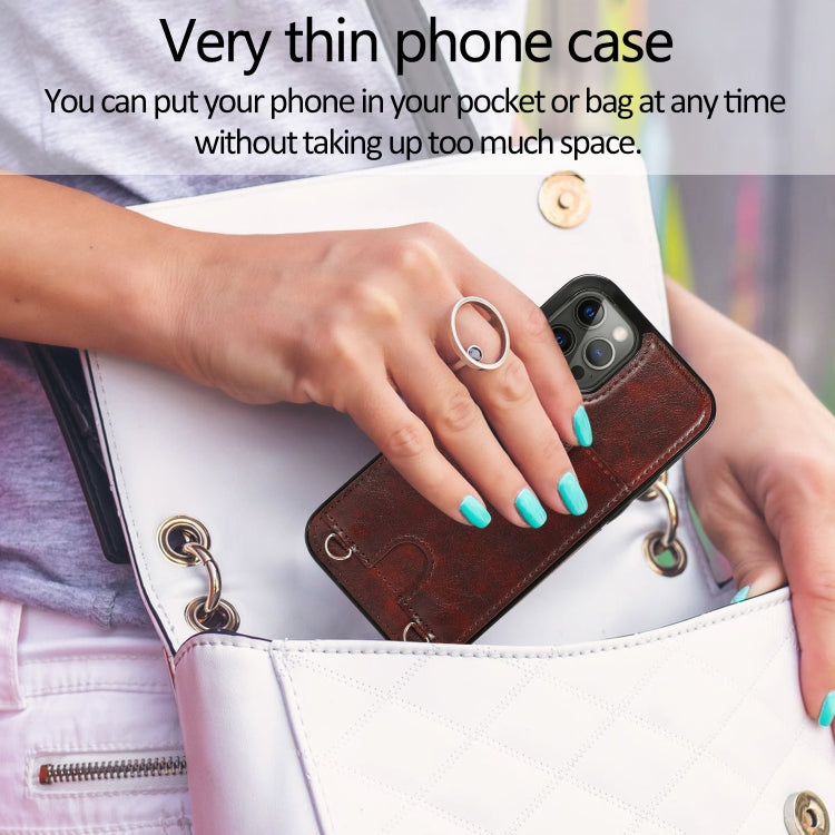 For iPhone 12 / 12 Pro Shockproof PU Leather + TPU Protective Case with Card Slot & Lanyard