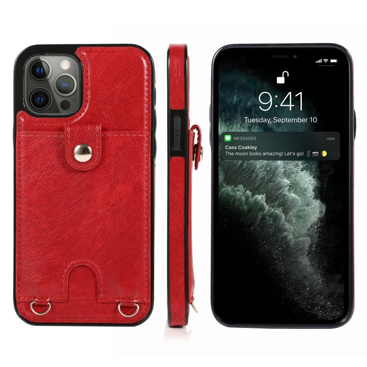 For iPhone 12 Pro Max Shockproof PU Leather + TPU Protective Case with Card Slot & Lanyard