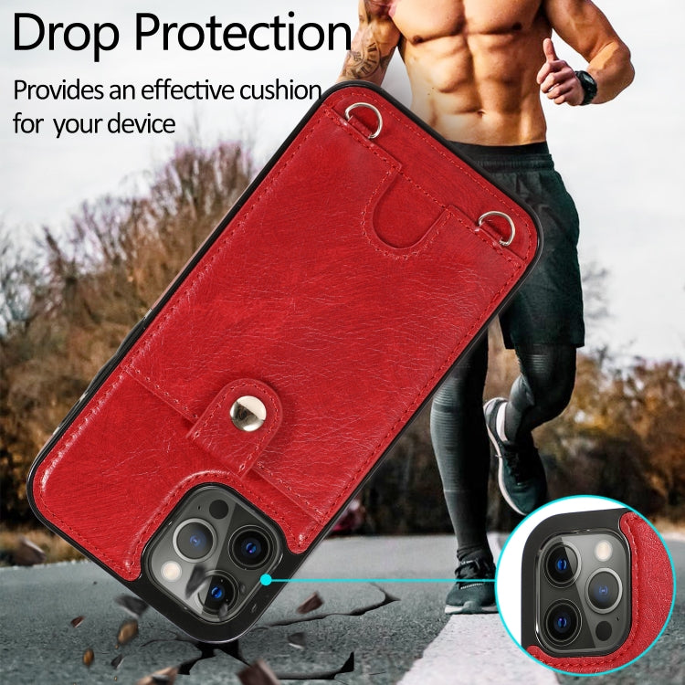 For iPhone 12 Pro Max Shockproof PU Leather + TPU Protective Case with Card Slot & Lanyard