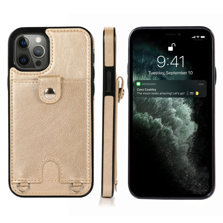 For iPhone 12 Pro Max Shockproof PU Leather + TPU Protective Case with Card Slot & Lanyard