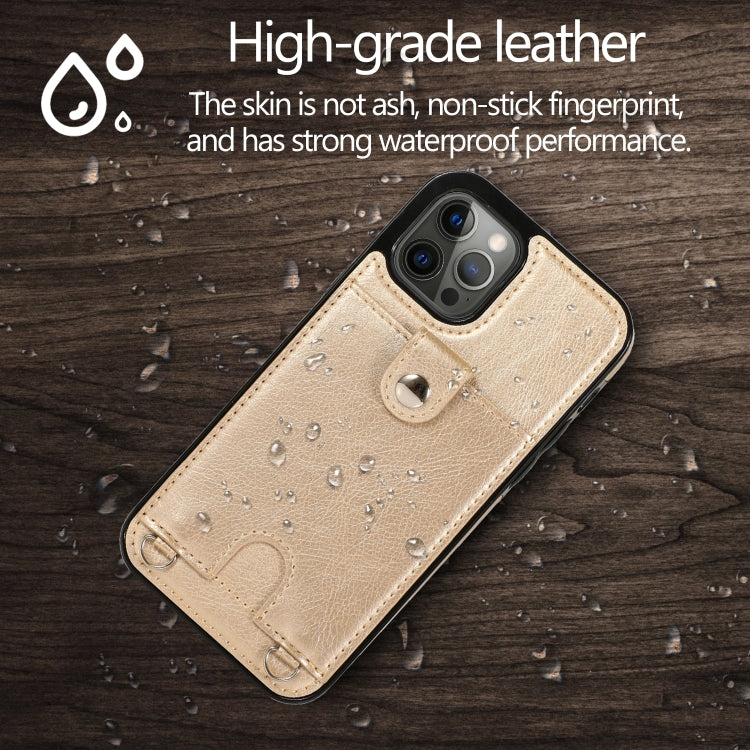 For iPhone 12 Pro Max Shockproof PU Leather + TPU Protective Case with Card Slot & Lanyard