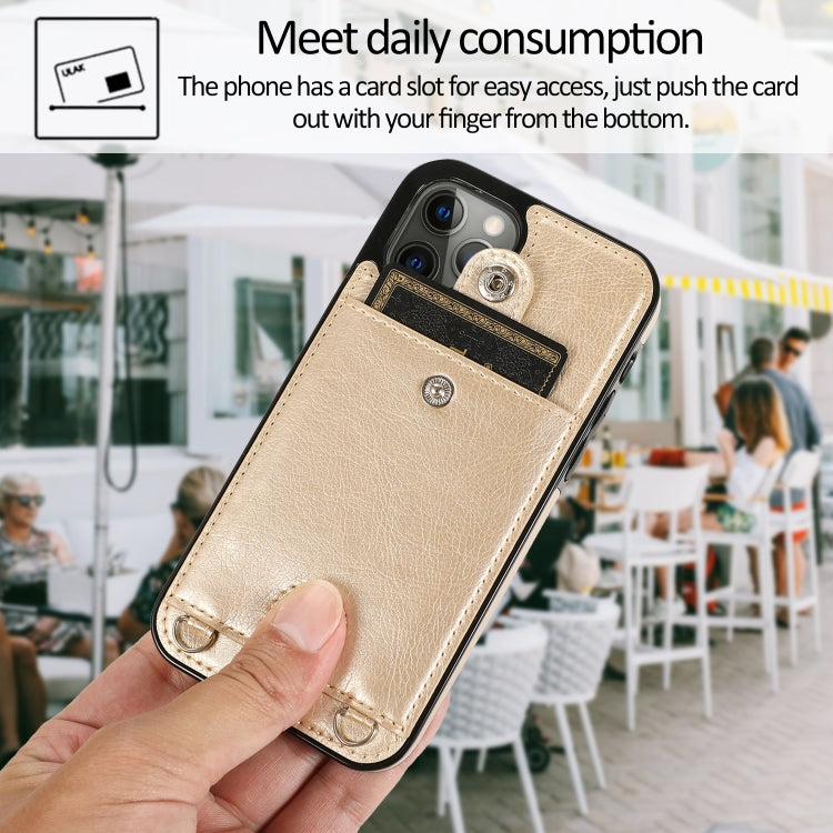 For iPhone 12 Pro Max Shockproof PU Leather + TPU Protective Case with Card Slot & Lanyard