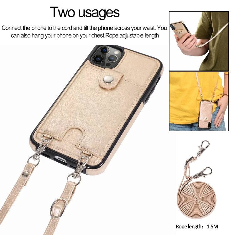 For iPhone 12 Pro Max Shockproof PU Leather + TPU Protective Case with Card Slot & Lanyard