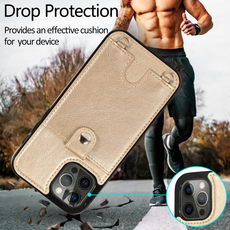 For iPhone 12 Pro Max Shockproof PU Leather + TPU Protective Case with Card Slot & Lanyard