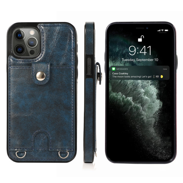 For iPhone 12 Pro Max Shockproof PU Leather + TPU Protective Case with Card Slot & Lanyard