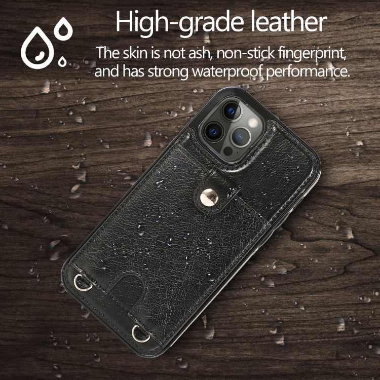 For iPhone 12 Pro Max Shockproof PU Leather + TPU Protective Case with Card Slot & Lanyard