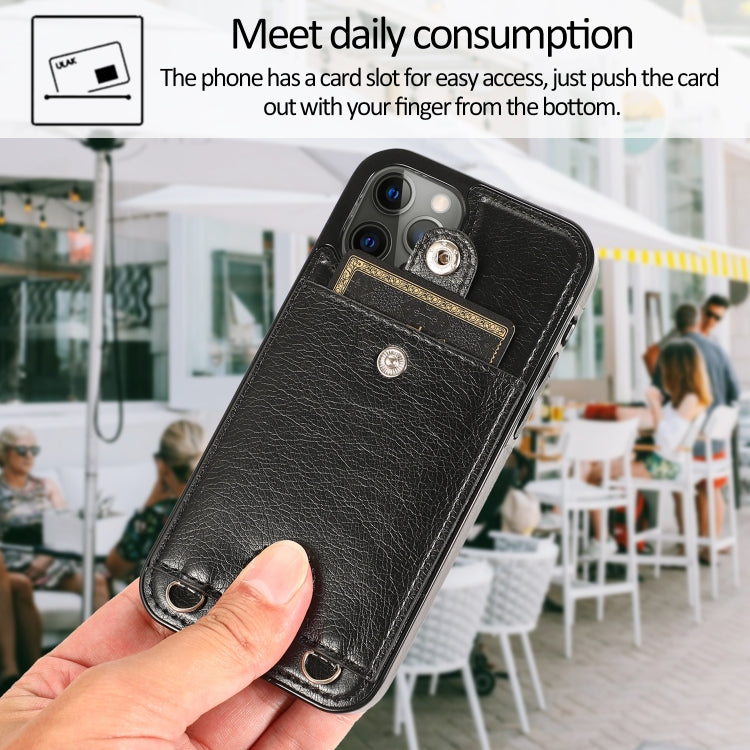 For iPhone 12 Pro Max Shockproof PU Leather + TPU Protective Case with Card Slot & Lanyard