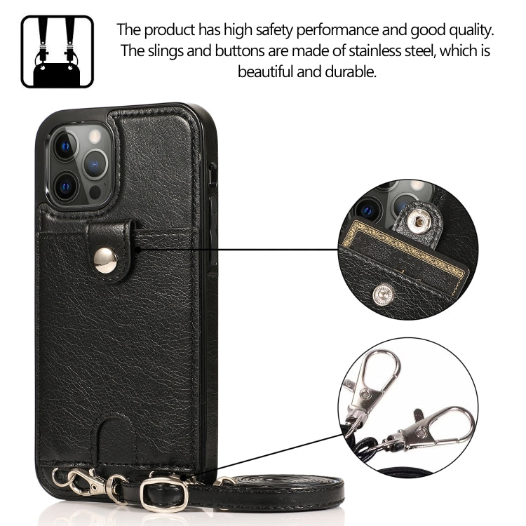 For iPhone 12 Pro Max Shockproof PU Leather + TPU Protective Case with Card Slot & Lanyard