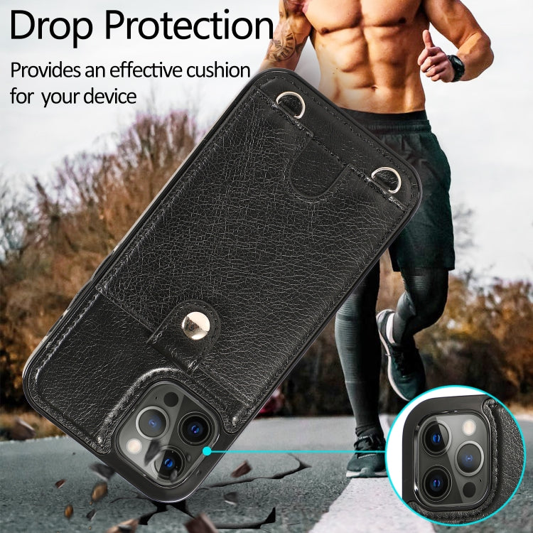 For iPhone 12 Pro Max Shockproof PU Leather + TPU Protective Case with Card Slot & Lanyard