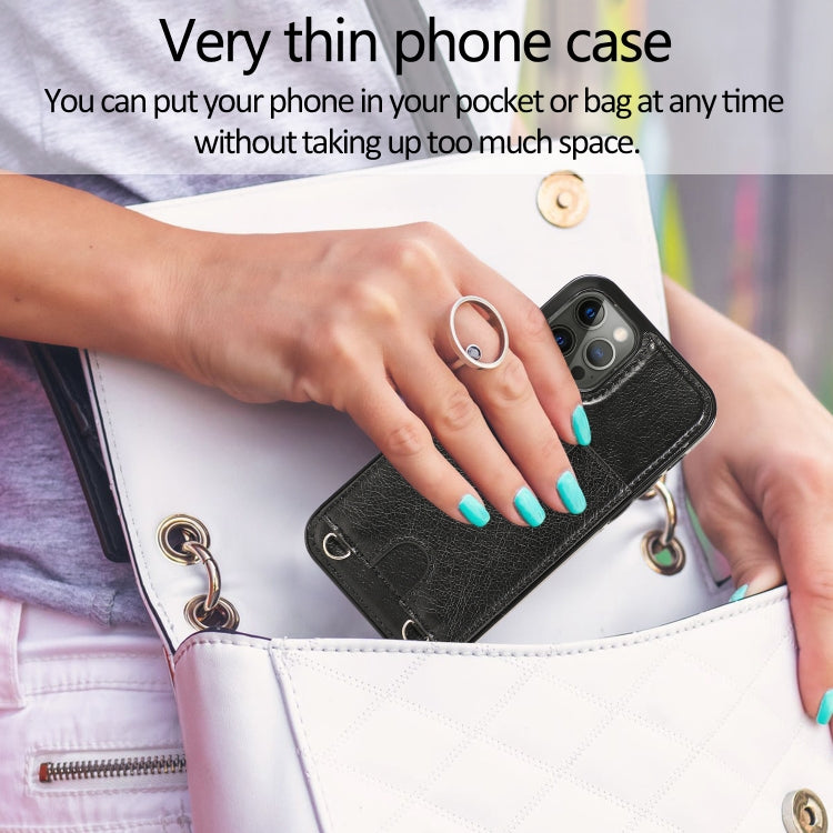 For iPhone 12 Pro Max Shockproof PU Leather + TPU Protective Case with Card Slot & Lanyard