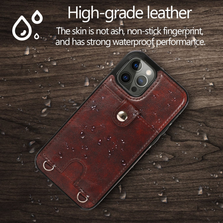 For iPhone 12 Pro Max Shockproof PU Leather + TPU Protective Case with Card Slot & Lanyard