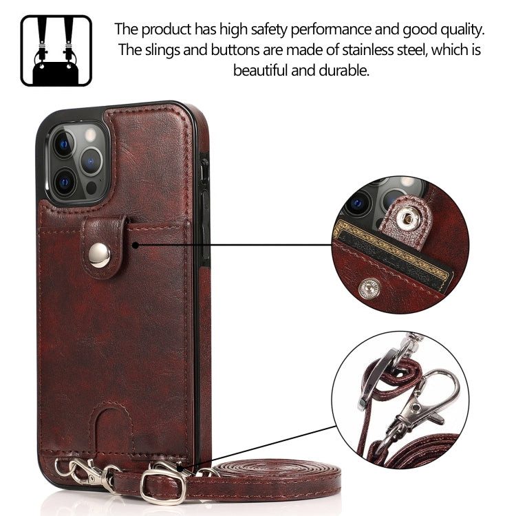 For iPhone 12 Pro Max Shockproof PU Leather + TPU Protective Case with Card Slot & Lanyard
