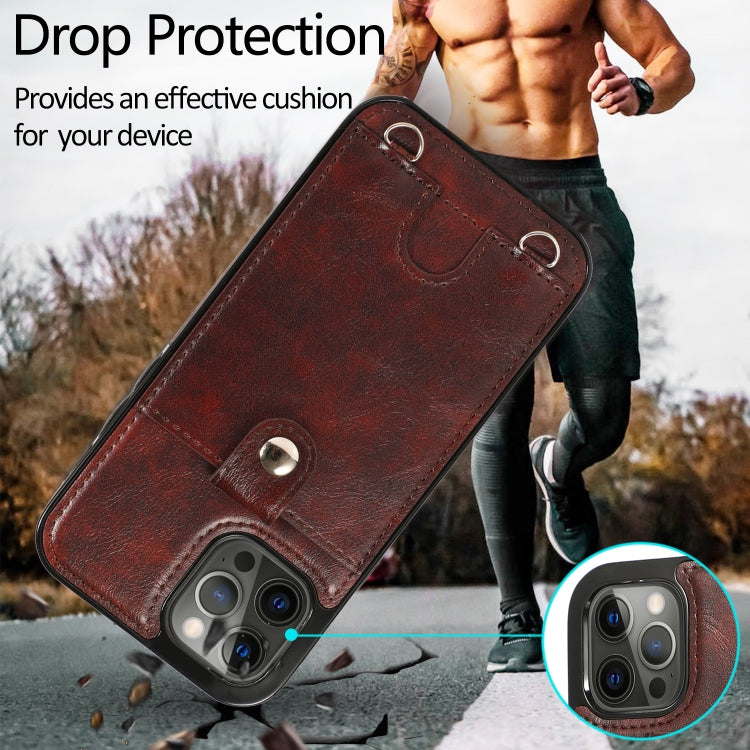 For iPhone 12 Pro Max Shockproof PU Leather + TPU Protective Case with Card Slot & Lanyard