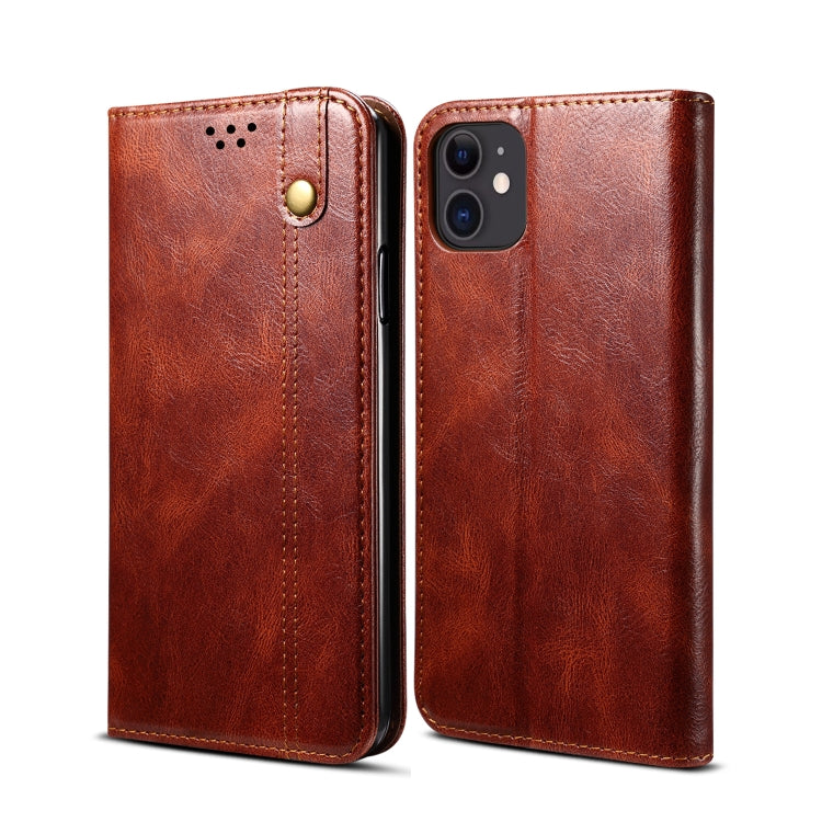For iPhone 12 mini Simple Wax Crazy Horse Texture Horizontal Flip Leather Case with Card Slots & Wallet