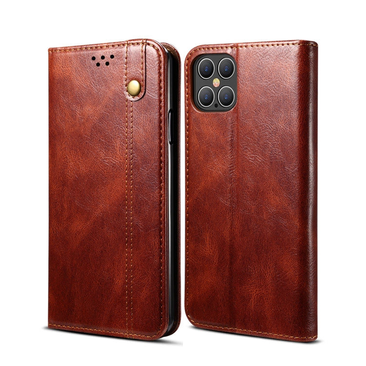 For iPhone 12 / 12 Pro Simple Wax Crazy Horse Texture Horizontal Flip Leather Case with Card Slots & Wallet