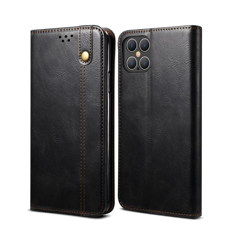 For iPhone 12 Pro Max Simple Wax Crazy Horse Texture Horizontal Flip Leather Case with Card Slots & Wallet