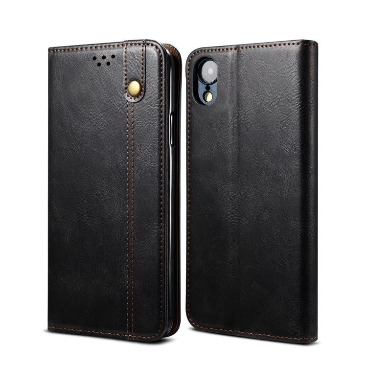 For iPhone XR Simple Wax Crazy Horse Texture Horizontal Flip Leather Case with Card Slots & Wallet