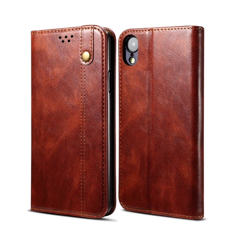 For iPhone XR Simple Wax Crazy Horse Texture Horizontal Flip Leather Case with Card Slots & Wallet