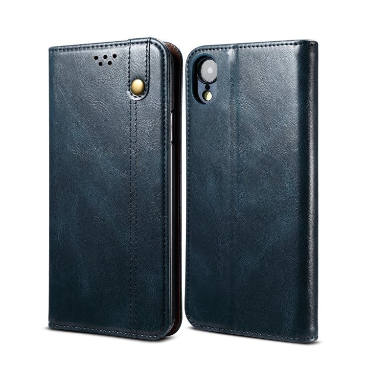 For iPhone XR Simple Wax Crazy Horse Texture Horizontal Flip Leather Case with Card Slots & Wallet