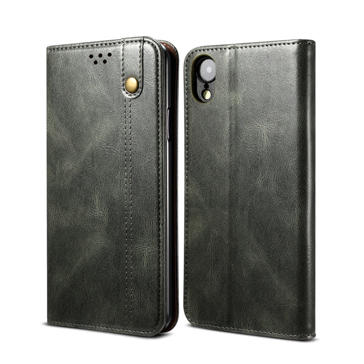 For iPhone XR Simple Wax Crazy Horse Texture Horizontal Flip Leather Case with Card Slots & Wallet