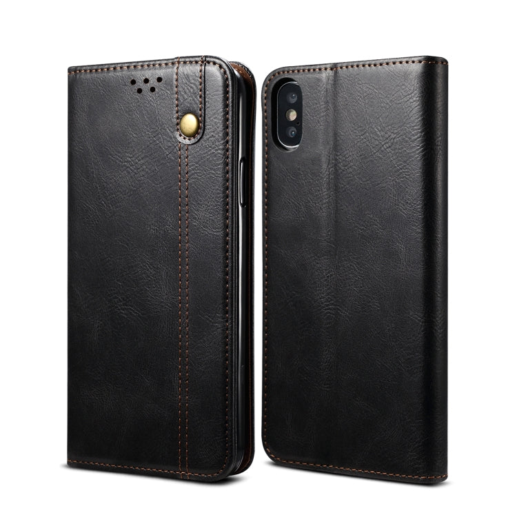 For iPhone XS Max Simple Wax Crazy Horse Texture Horizontal Flip Leather Case with Card Slots & Wallet
