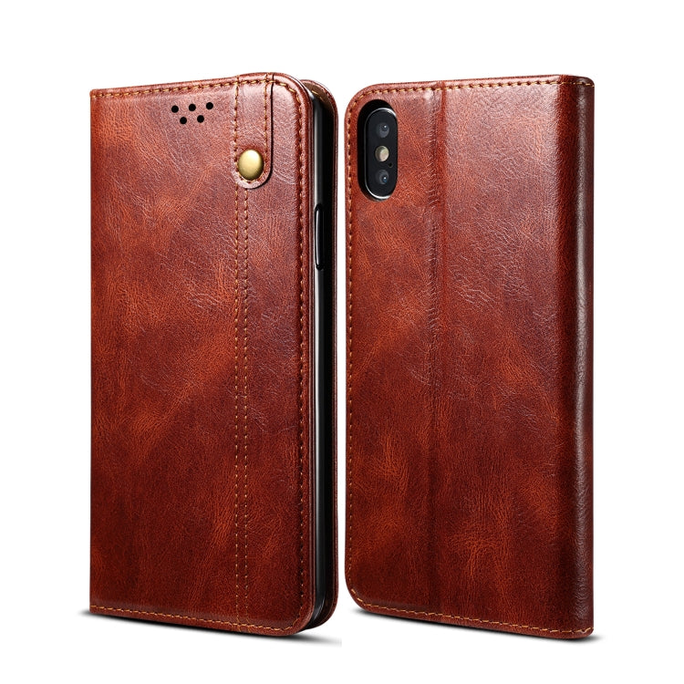 For iPhone XS Max Simple Wax Crazy Horse Texture Horizontal Flip Leather Case with Card Slots & Wallet