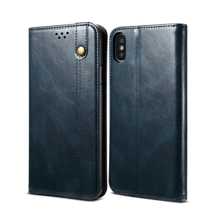 For iPhone XS Max Simple Wax Crazy Horse Texture Horizontal Flip Leather Case with Card Slots & Wallet