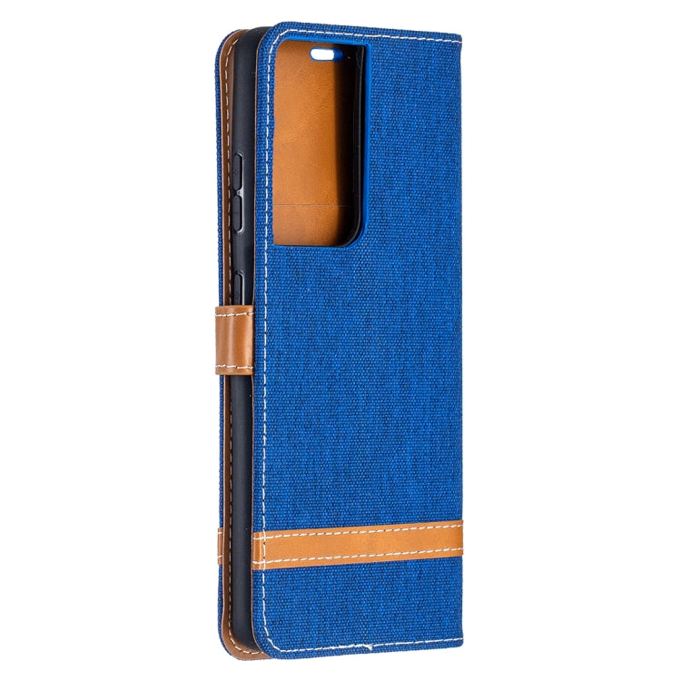 For Samsung Galaxy S21 Ultra 5G Color Matching Denim Texture Horizontal Flip Leather Case with Holder & Card Slots & Wallet & Lanyard