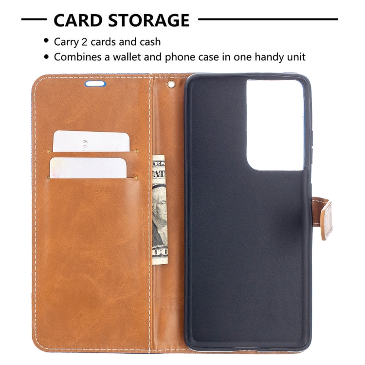 For Samsung Galaxy S21 Ultra 5G Color Matching Denim Texture Horizontal Flip Leather Case with Holder & Card Slots & Wallet & Lanyard