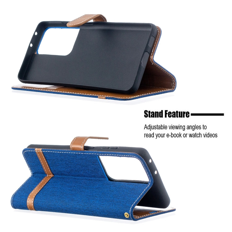 For Samsung Galaxy S21 Ultra 5G Color Matching Denim Texture Horizontal Flip Leather Case with Holder & Card Slots & Wallet & Lanyard