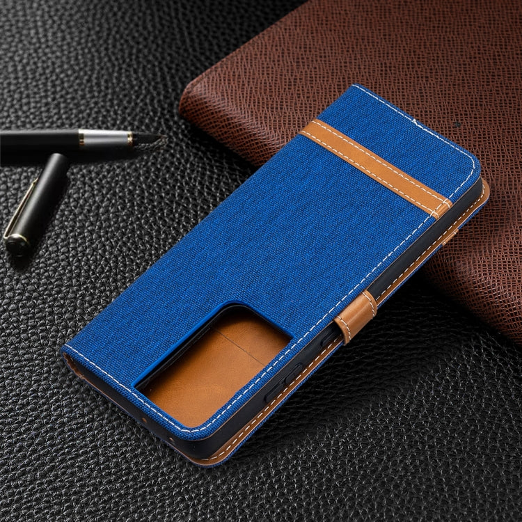 For Samsung Galaxy S21 Ultra 5G Color Matching Denim Texture Horizontal Flip Leather Case with Holder & Card Slots & Wallet & Lanyard