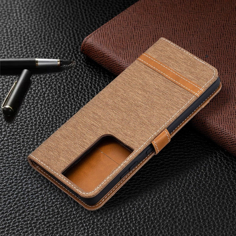 For Samsung Galaxy S21 Ultra 5G Color Matching Denim Texture Horizontal Flip Leather Case with Holder & Card Slots & Wallet & Lanyard