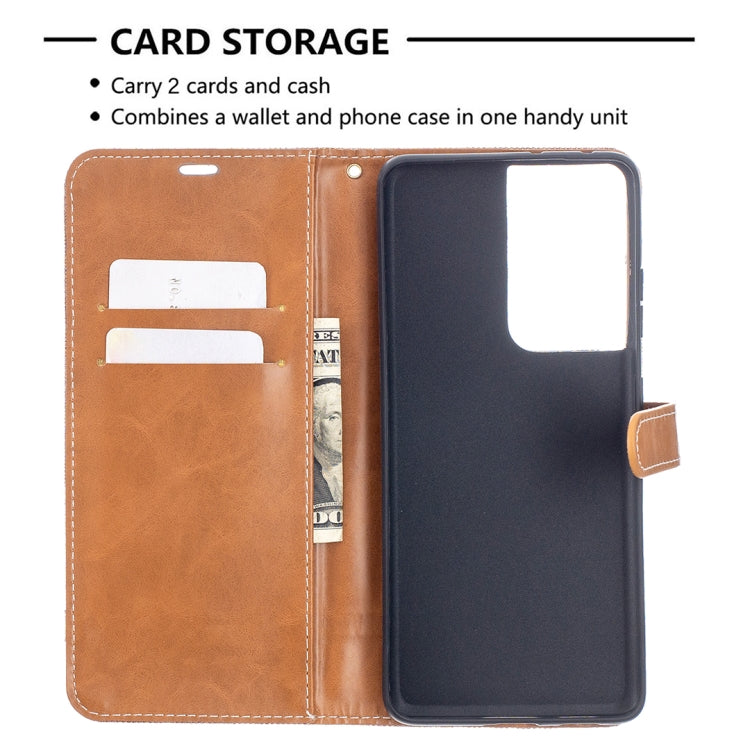 For Samsung Galaxy S21 Ultra 5G Color Matching Denim Texture Horizontal Flip Leather Case with Holder & Card Slots & Wallet & Lanyard