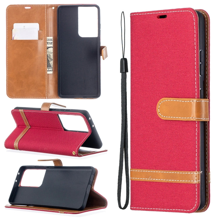 For Samsung Galaxy S21 Ultra 5G Color Matching Denim Texture Horizontal Flip Leather Case with Holder & Card Slots & Wallet & Lanyard