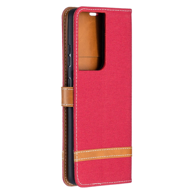 For Samsung Galaxy S21 Ultra 5G Color Matching Denim Texture Horizontal Flip Leather Case with Holder & Card Slots & Wallet & Lanyard