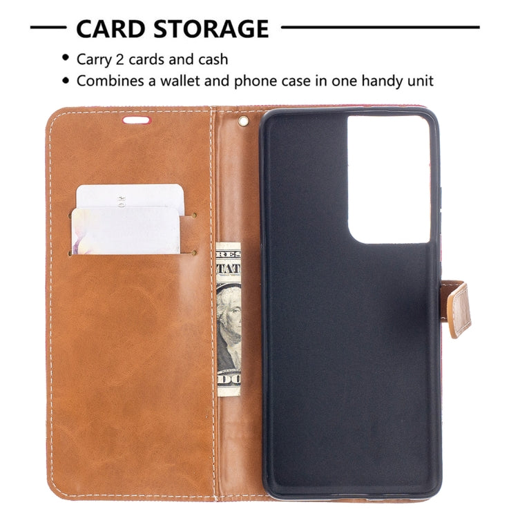 For Samsung Galaxy S21 Ultra 5G Color Matching Denim Texture Horizontal Flip Leather Case with Holder & Card Slots & Wallet & Lanyard