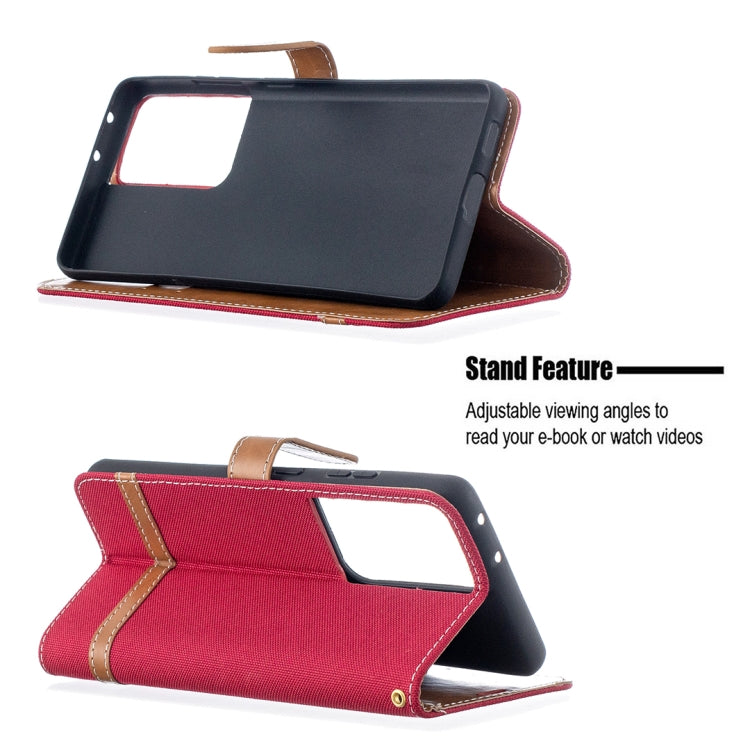 For Samsung Galaxy S21 Ultra 5G Color Matching Denim Texture Horizontal Flip Leather Case with Holder & Card Slots & Wallet & Lanyard
