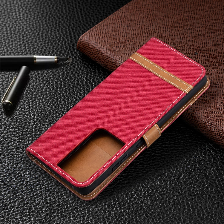 For Samsung Galaxy S21 Ultra 5G Color Matching Denim Texture Horizontal Flip Leather Case with Holder & Card Slots & Wallet & Lanyard