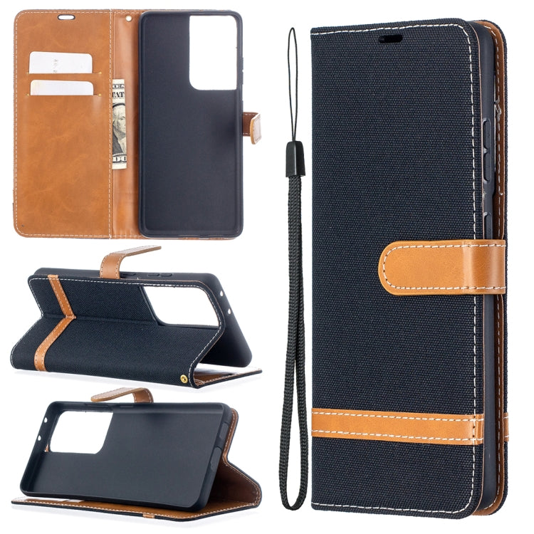 For Samsung Galaxy S21 Ultra 5G Color Matching Denim Texture Horizontal Flip Leather Case with Holder & Card Slots & Wallet & Lanyard