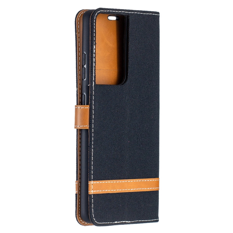 For Samsung Galaxy S21 Ultra 5G Color Matching Denim Texture Horizontal Flip Leather Case with Holder & Card Slots & Wallet & Lanyard