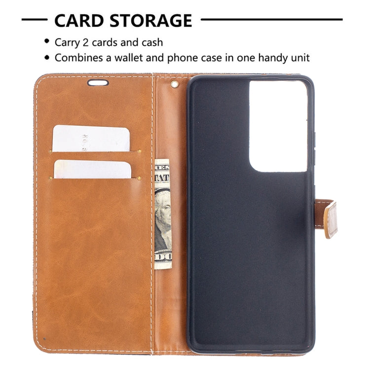 For Samsung Galaxy S21 Ultra 5G Color Matching Denim Texture Horizontal Flip Leather Case with Holder & Card Slots & Wallet & Lanyard