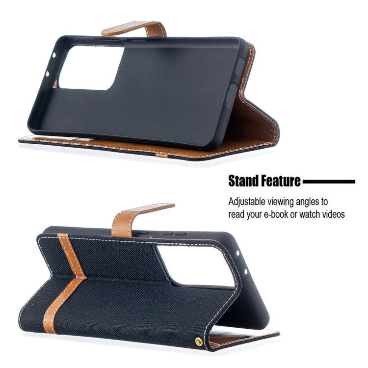 For Samsung Galaxy S21 Ultra 5G Color Matching Denim Texture Horizontal Flip Leather Case with Holder & Card Slots & Wallet & Lanyard
