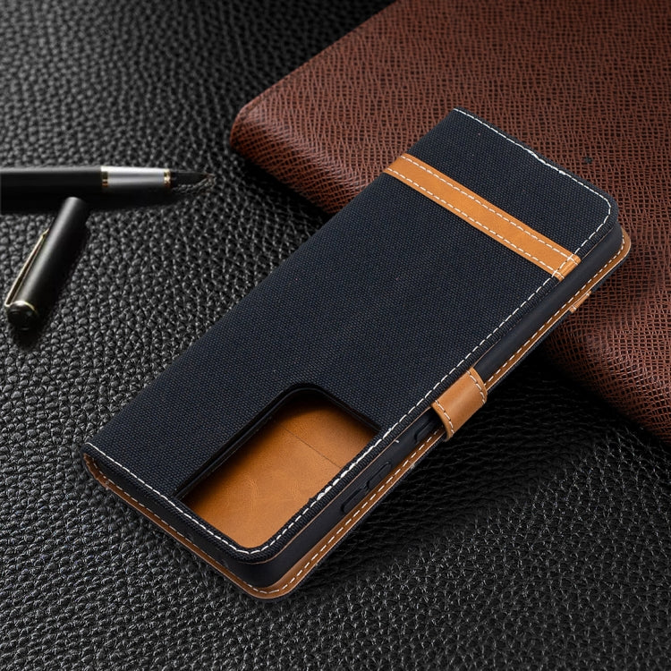 For Samsung Galaxy S21 Ultra 5G Color Matching Denim Texture Horizontal Flip Leather Case with Holder & Card Slots & Wallet & Lanyard