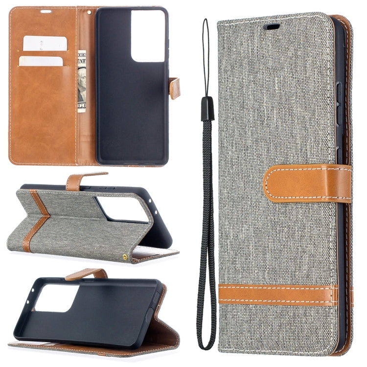 For Samsung Galaxy S21 Ultra 5G Color Matching Denim Texture Horizontal Flip Leather Case with Holder & Card Slots & Wallet & Lanyard
