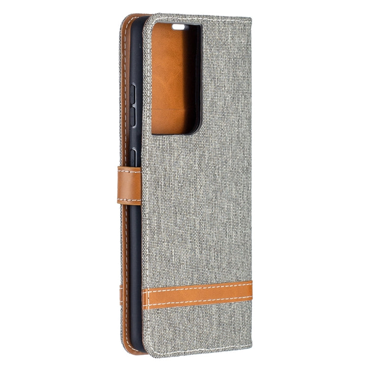 For Samsung Galaxy S21 Ultra 5G Color Matching Denim Texture Horizontal Flip Leather Case with Holder & Card Slots & Wallet & Lanyard